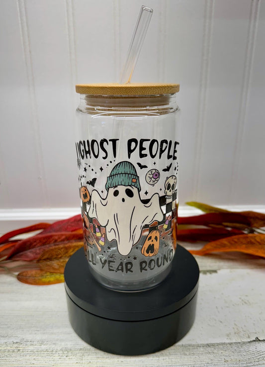 I Ghost People All Year Around Funny Halloween Glass Tumbler